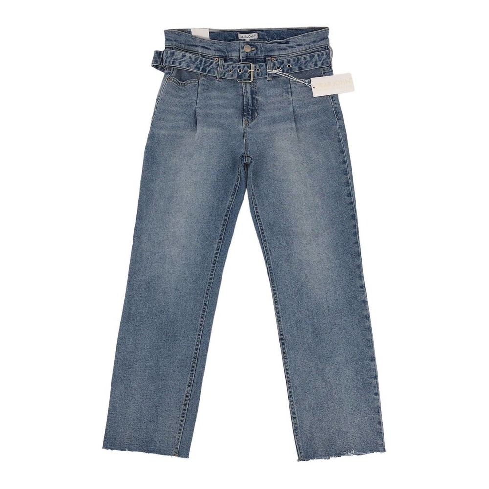 Dear John Super High Rise Reese Straight Cropped Jeans 27 Denim Fray Hem NEW